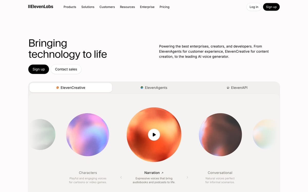 ElevenLabs (official site) — screenshot used editorially; all rights belong to the vendor ElevenLabs — screenshot of the official site
