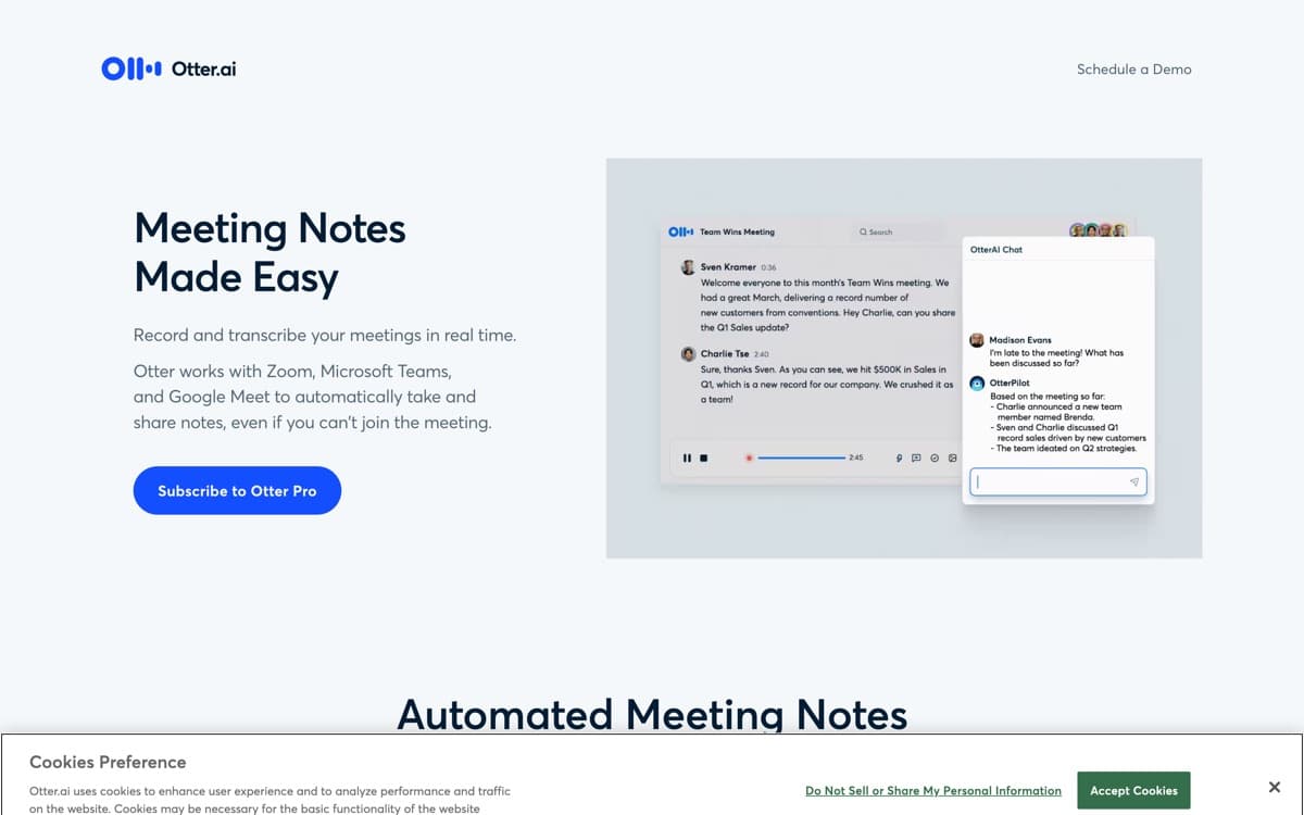 Otter.ai product pages — screenshots used editorially; all rights belong to the vendor Otter.ai — the product's features, from the vendor's site