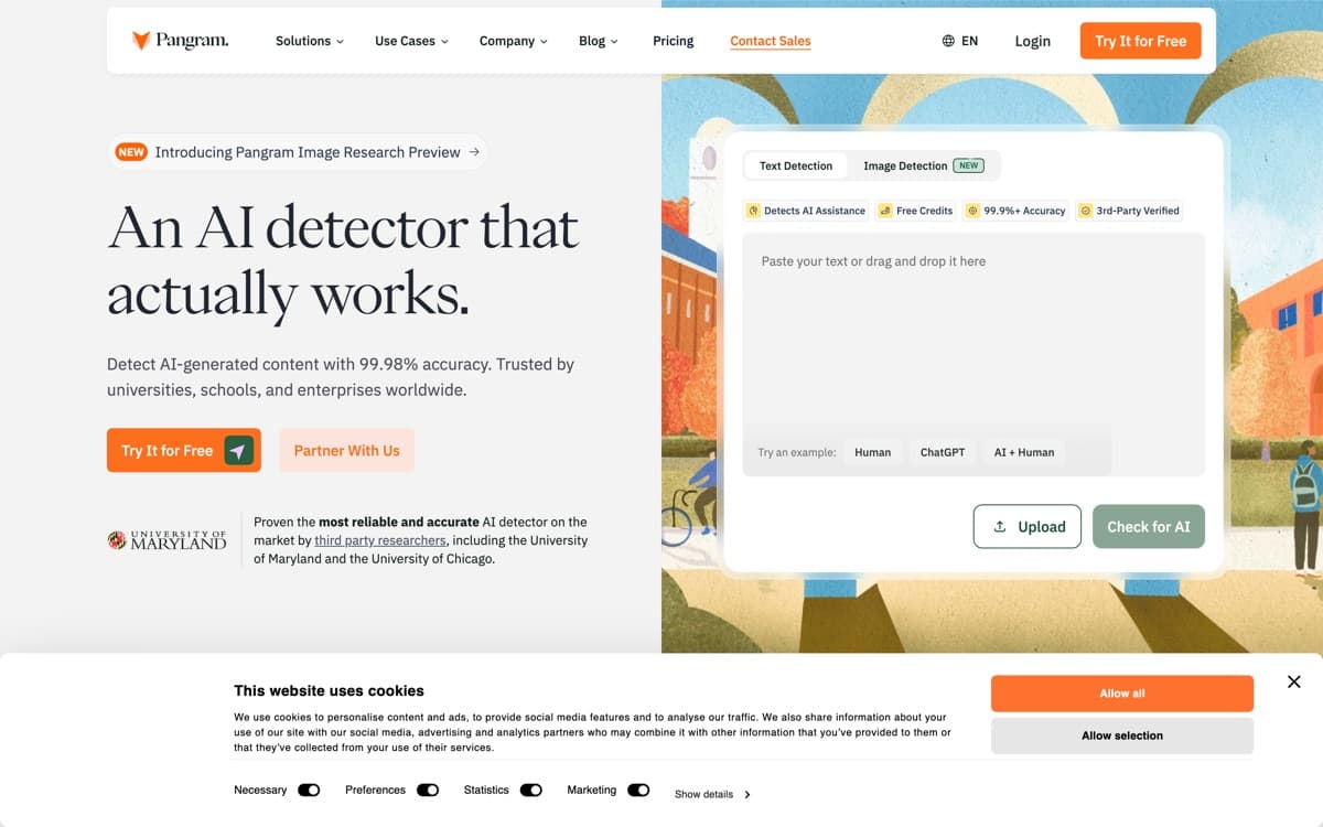 Pangram (official site) — screenshot used editorially; all rights belong to the vendor Pangram — screenshot of the official site