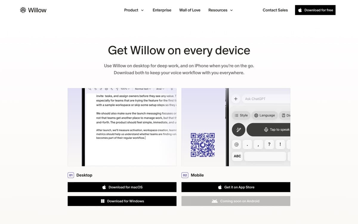 Willow product pages — screenshots used editorially; all rights belong to the vendor Willow — the product's features, from the vendor's site