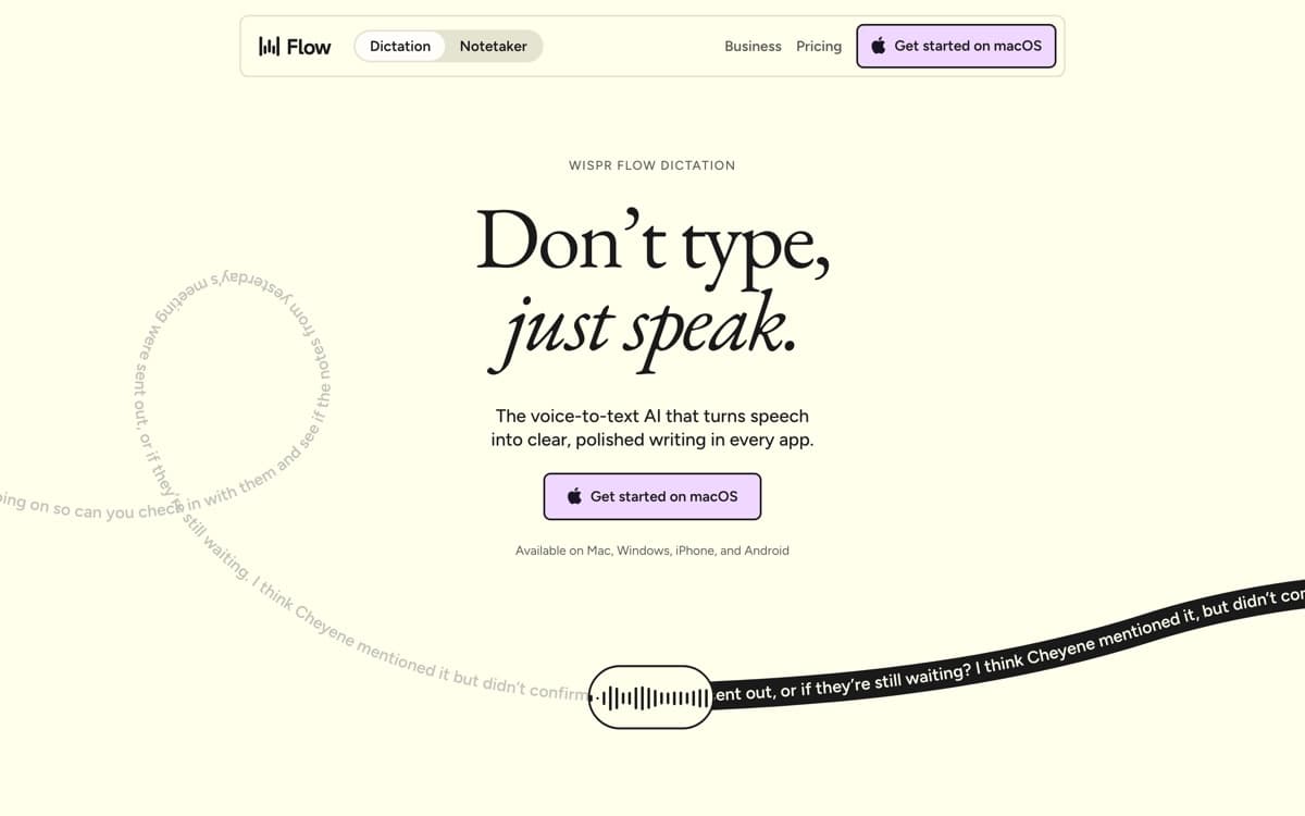 Wispr Flow (official site) — screenshot used editorially; all rights belong to the vendor Wispr Flow — screenshot of the official site